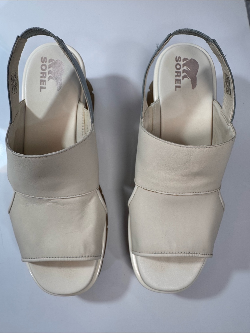 SOREL Joanie III Slingback Wedge Sandals Women’s 11 Chalk Crushed Blue Leather